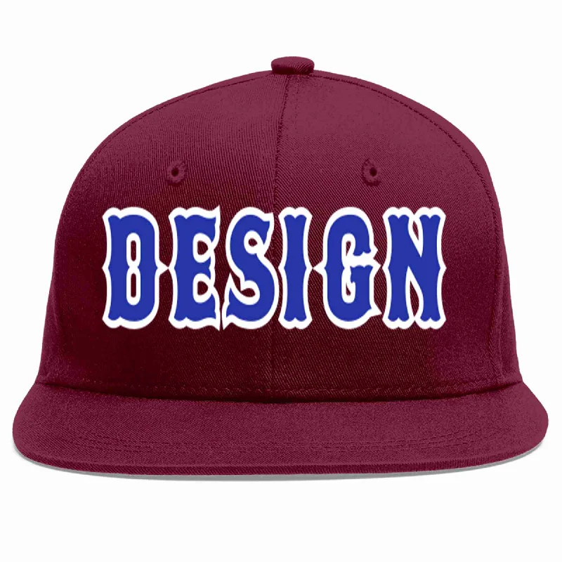 Baseball Cap For Youth Team Gear-Custom Crimson Royal-White Flat Eaves Sport Baseball Cap Design for Men/Women/Youth