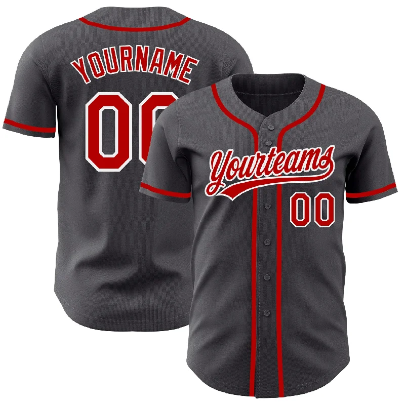 Baseball Jersey For Fan Club Custom Gear-Custom Steel Gray Red-White Authentic Baseball Jersey