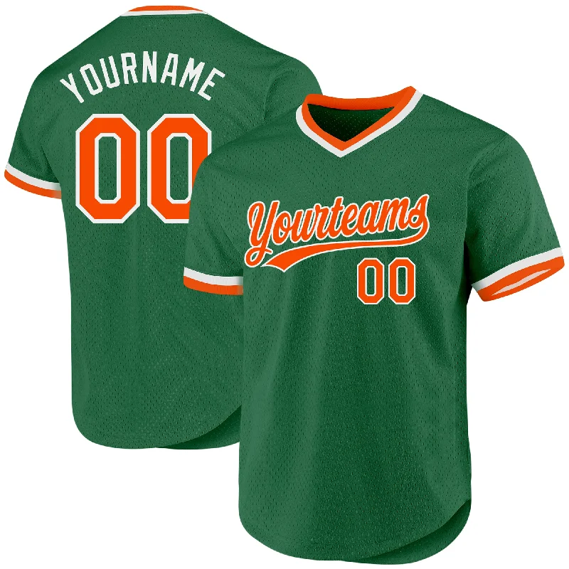 Baseball Jersey For Youth Team Fan Gear-Custom Kelly Green Orange-White Authentic Throwback Baseball Jersey