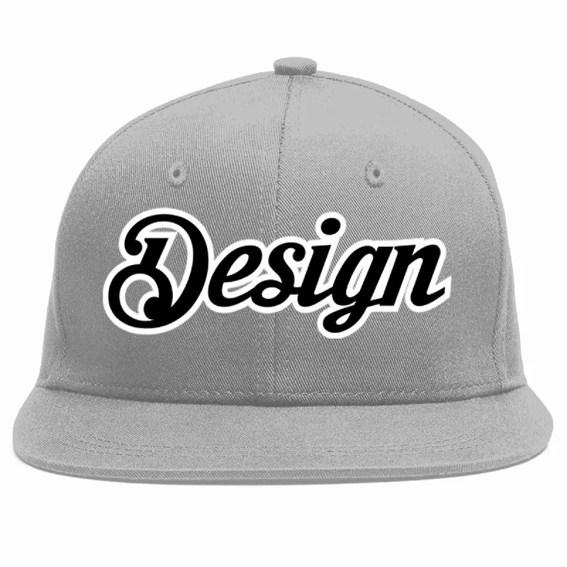 Baseball Cap For Professional Player Gear-Custom Gray Black-White Flat Eaves Sport Baseball Cap Design for Men/Women/Youth