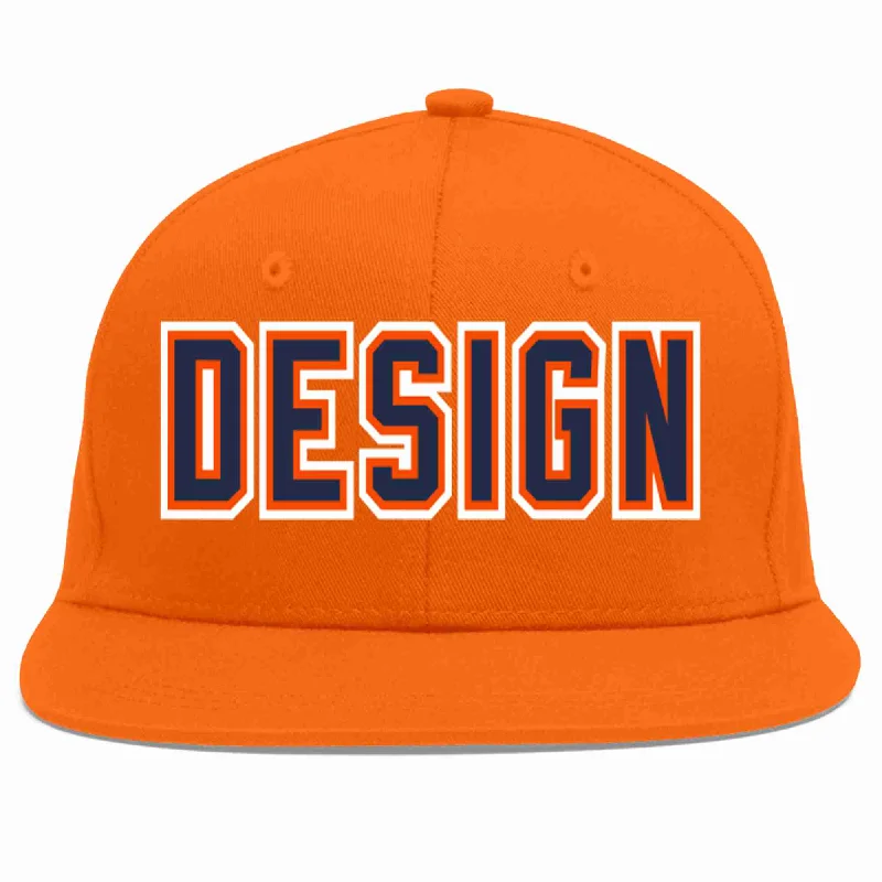 Baseball Cap For Custom Player Orders-Custom Orange Navy-Orange Flat Eaves Sport Baseball Cap Design for Men/Women/Youth