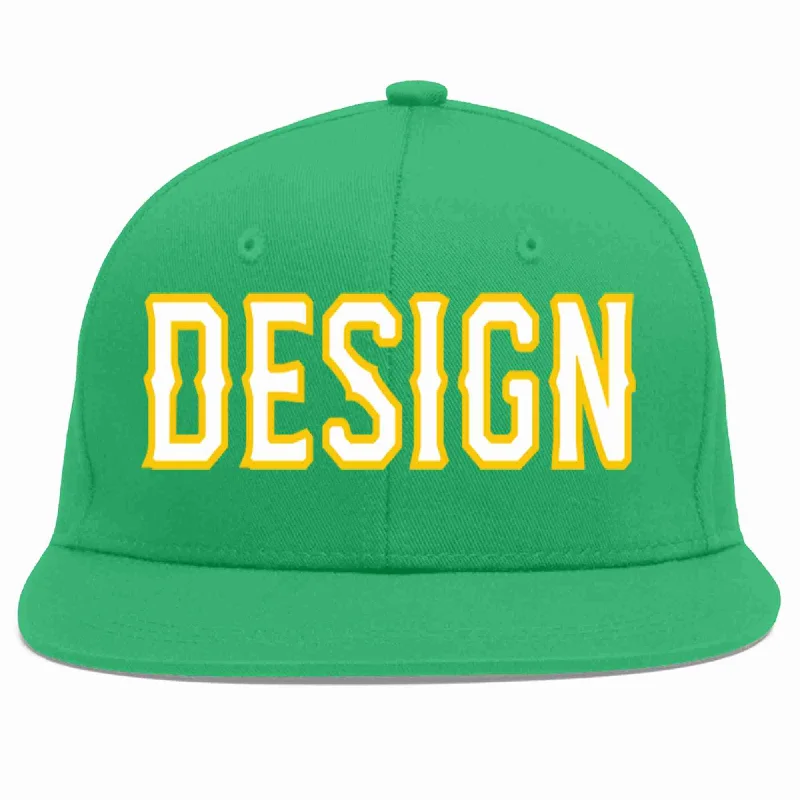 Baseball Cap With Custom Graphics And Logo-Custom Teal White-Gold Flat Eaves Sport Baseball Cap