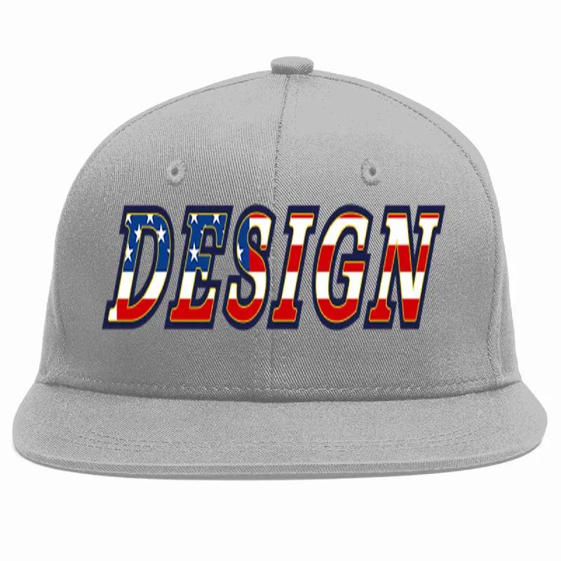 Baseball Cap For High-Quality Fan Gear-Custom Gray Vintage USA Flag-Gold Flat Eaves Sport Baseball Cap Design for Men/Women/Youth