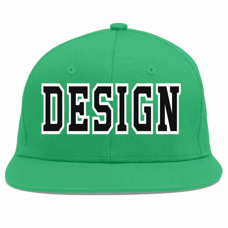 Baseball Cap For Custom Team Orders-Custom Teal Black-White Flat Eaves Sport Baseball Cap