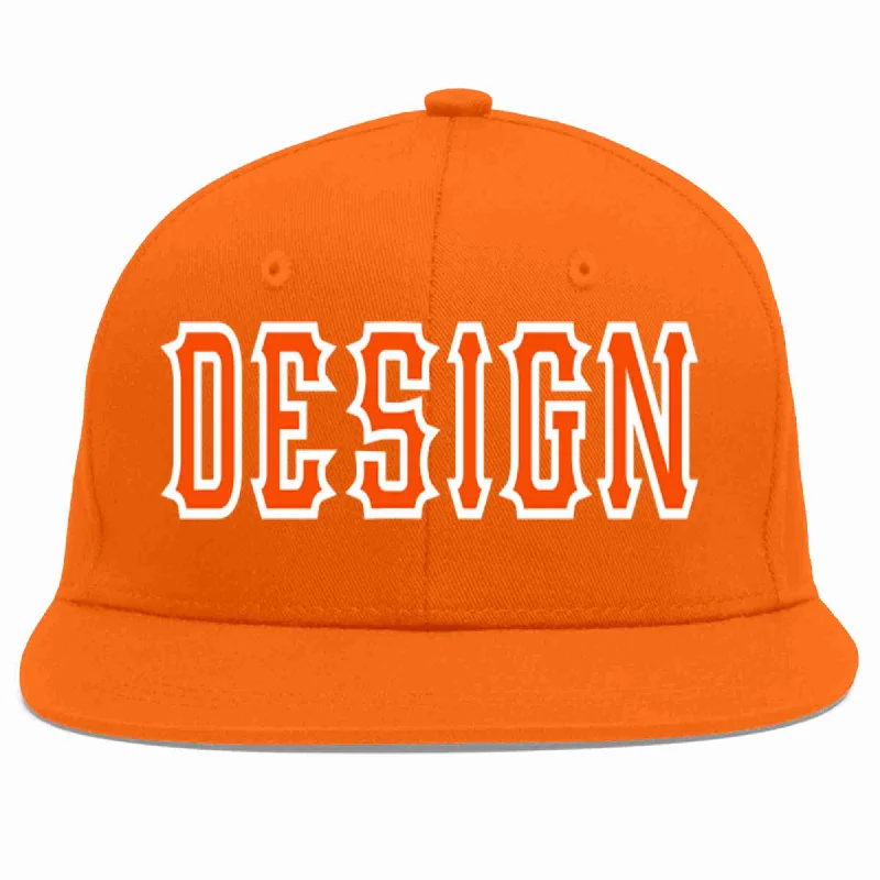 Baseball Cap With Custom Stitching Designs-Custom Orange Orange-White Flat Eaves Sport Baseball Cap Design for Men/Women/Youth