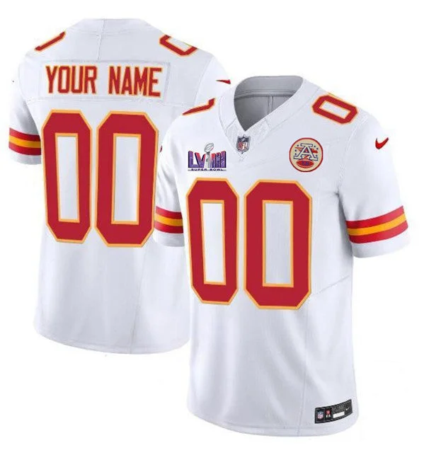 Football Jersey For Custom Team Portraits-Men's Kansas City Chiefs Active Player Custom White 2024 F.U.S.E. Super Bowl LVIII Patch Vapor Untouchable Limited Football Stitched Jersey