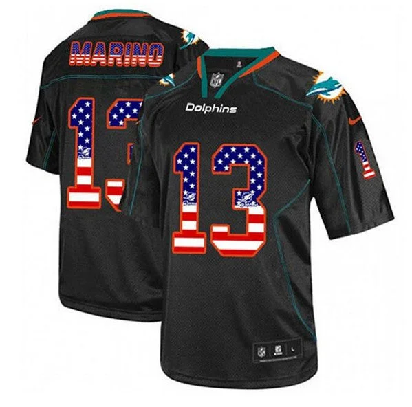 Football Jersey With Custom Color Options-Men's Miami Dolphins #13 Dan Marino Black USA Flag Fashion Football Stitched Jersey