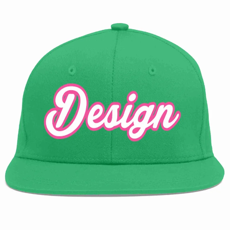 Baseball Cap For Team Gear-Custom Teal White-Pink Flat Eaves Sport Baseball Cap