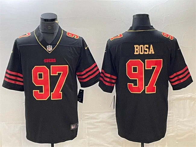 Football Jersey For Fan Merchandise-Men's San Francisco 49ers #97 Nick Bosa Black Gold Football Stitched Jersey