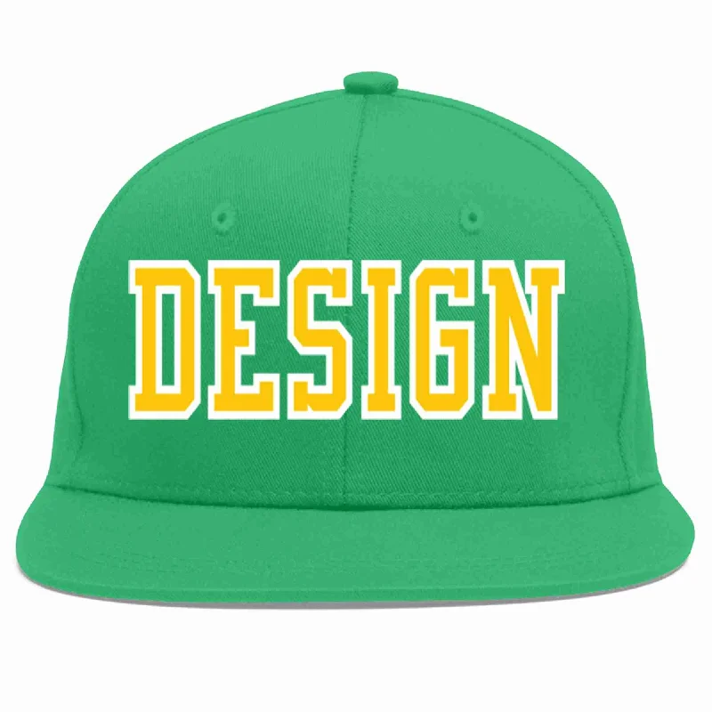 Baseball Cap For Team Supporters Merchandise-Custom Teal Gold-White Flat Eaves Sport Baseball Cap