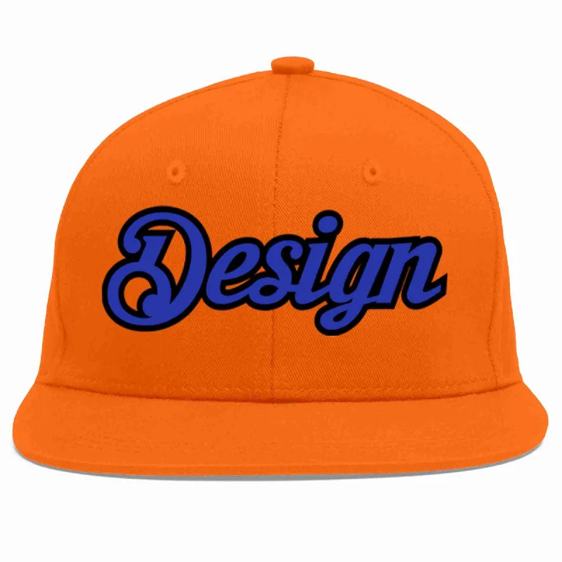 Baseball Cap For Youth Sports Teams-Custom Orange Royal-Black Flat Eaves Sport Baseball Cap Design for Men/Women/Youth