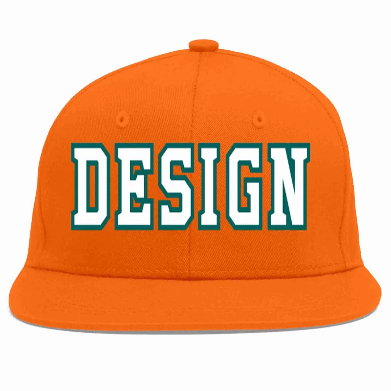 Baseball Cap For Custom Fan Merchandise-Custom Orange White-Aqua Flat Eaves Sport Baseball Cap Design for Men/Women/Youth