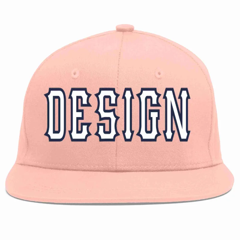 Baseball Cap For High School Fans-Custom Pink White-Navy Flat Eaves Sport Baseball Cap Design for Men/Women/Youth