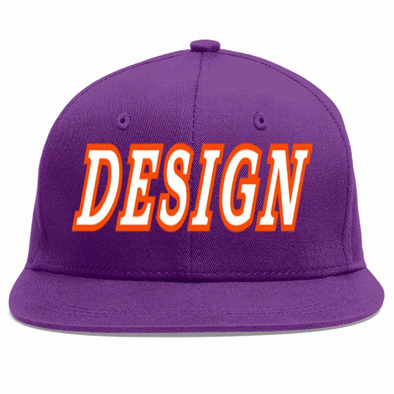 Baseball Cap For Official Team Apparel-Custom Purple White-Orange Flat Eaves Sport Baseball Cap Design for Men/Women/Youth