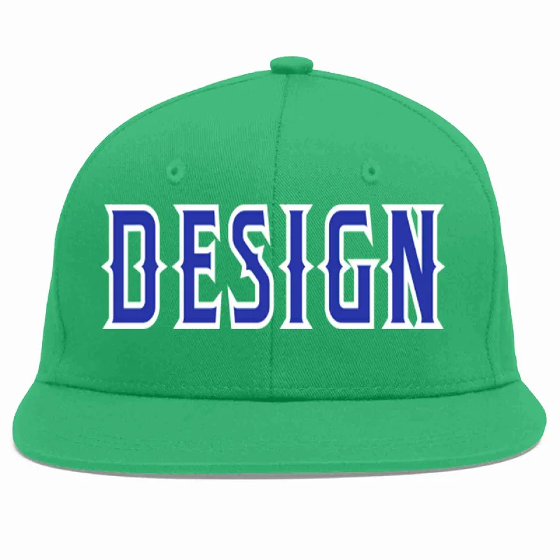 Baseball Cap With Personalized Patches-Custom Teal Royal-White Flat Eaves Sport Baseball Cap