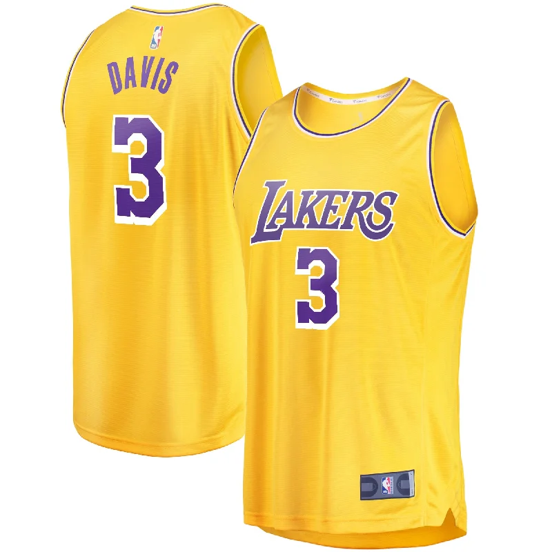 Basketball Jersey For Custom Team Merchandising-Anthony Davis Los Angeles Lakers Branded Fast Break Basketball Jersey - Icon Edition - Gold