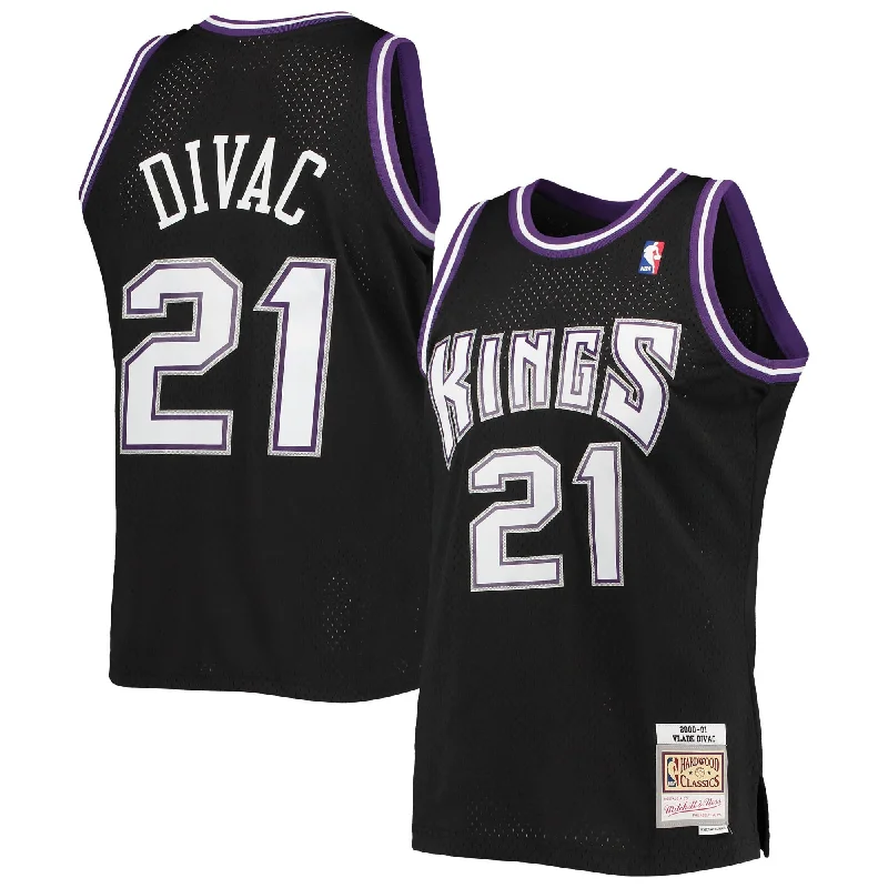 Basketball Jersey With Custom Patch Designs-Vlade Divac Sacramento Kings 2000/01 Hardwood Classics Swingman Basketball Jersey - Black