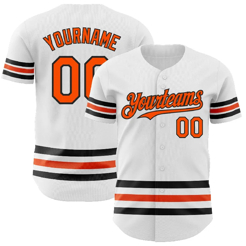 Baseball Jersey For Custom Team Customization-Custom White Orange-Black Line Authentic Baseball Jersey