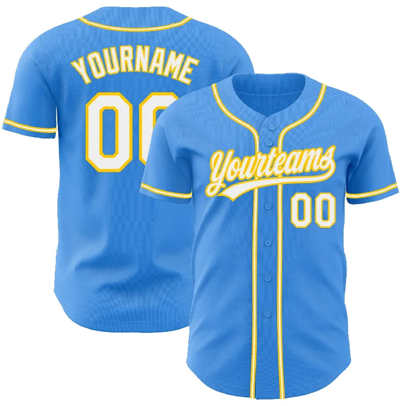 Baseball Jersey For Special Player Editions-Custom Electric Blue White-Yellow Authentic Baseball Jersey