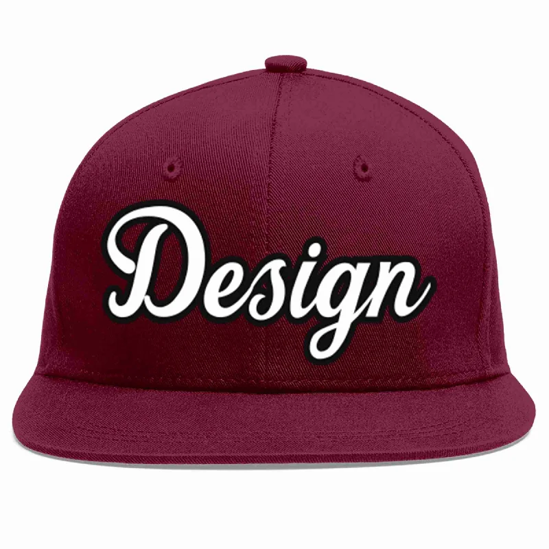 Baseball Cap For Limited Edition Merchandise-Custom Crimson White-Black Flat Eaves Sport Baseball Cap Design for Men/Women/Youth