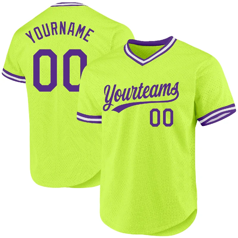 Baseball Jersey For Group Team Apparel Customization-Custom Neon Green Purple-White Authentic Throwback Baseball Jersey