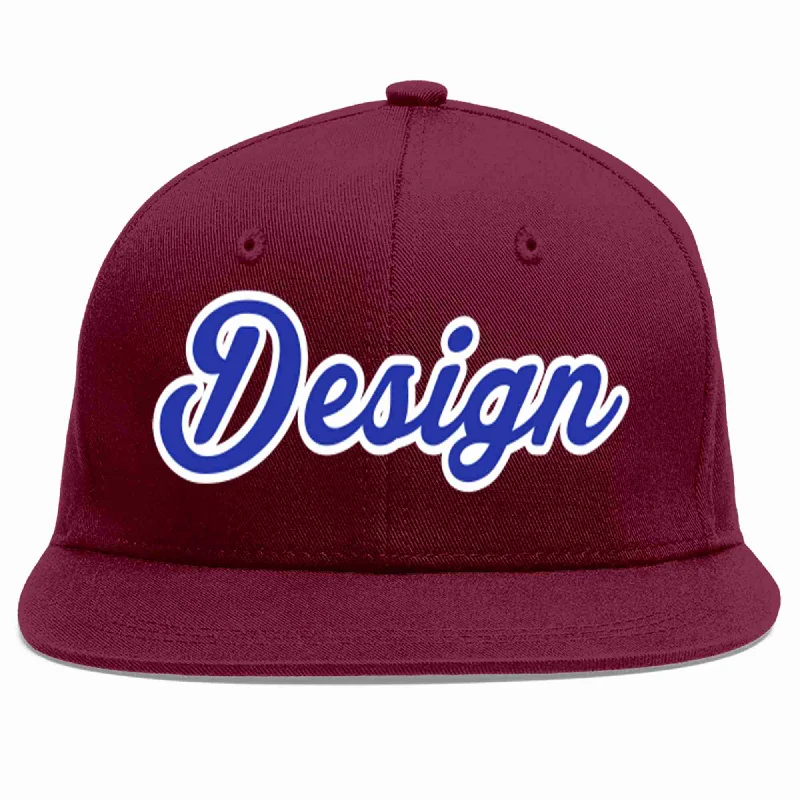 Baseball Cap For Baseball Fans-Custom Crimson Royal-White Flat Eaves Sport Baseball Cap Design for Men/Women/Youth