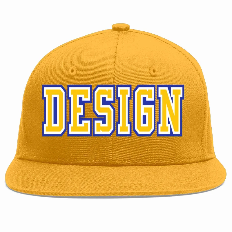 Baseball Cap With Adjustable Fit-Custom Gold Gold-White Flat Eaves Sport Baseball Cap Design for Men/Women/Youth