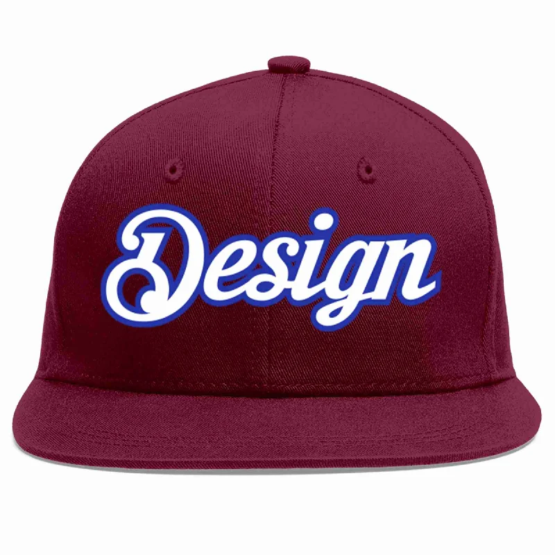 Baseball Cap For Softball Fan Customization-Custom Crimson White-Royal Flat Eaves Sport Baseball Cap Design for Men/Women/Youth