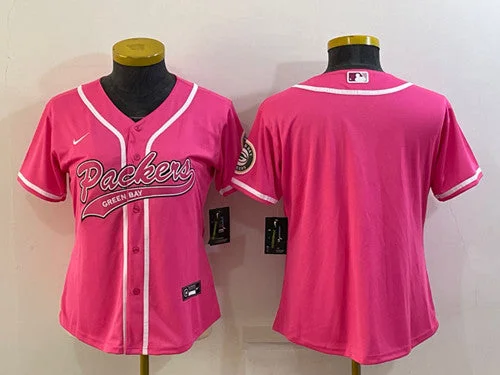 Baseball Jersey For Exclusive Fan Custom Orders-Women's Green Bay Packers Blank Pink With Patch Cool Base Stitched Baseball Jersey(Run Small)