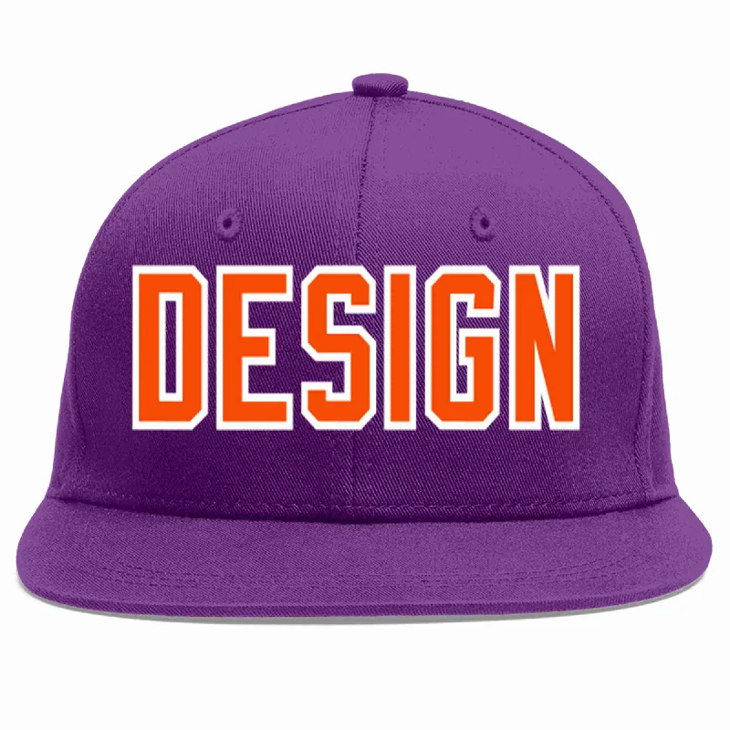 Baseball Cap For Custom Promotional Orders-Custom Purple Orange-White Flat Eaves Sport Baseball Cap Design for Men/Women/Youth