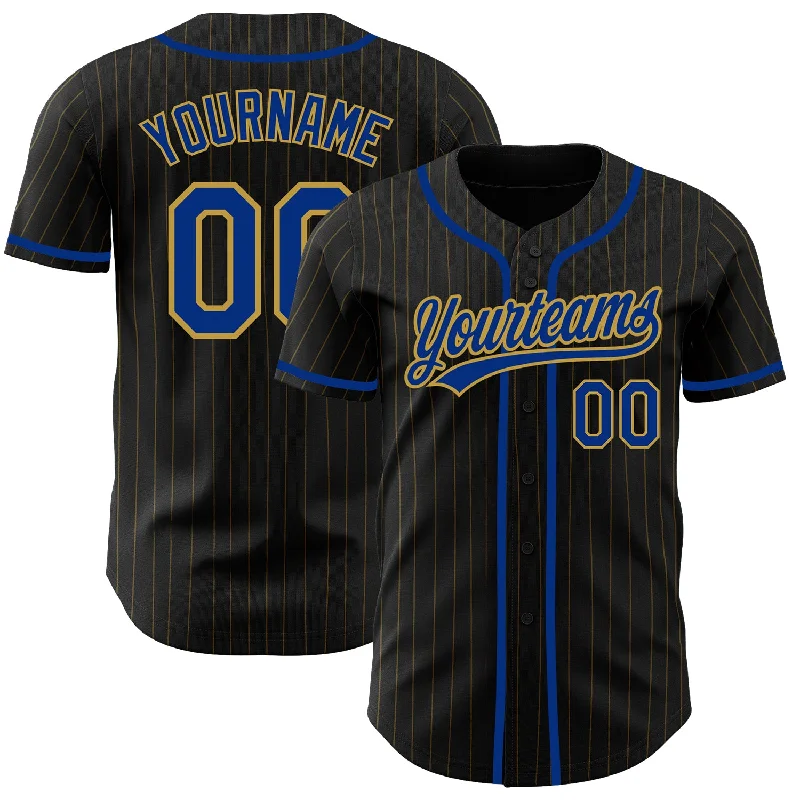 Baseball Jersey For Special Team Customization-Custom Black Old Gold Pinstripe Royal Authentic Baseball Jersey