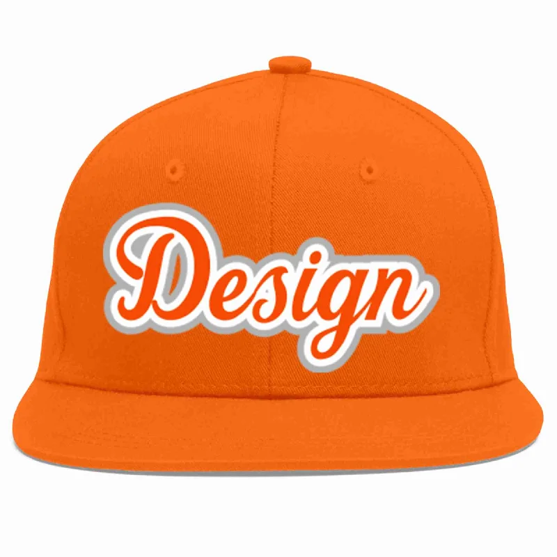 Baseball Cap For Personalized Sports Gear-Custom Orange Orange-White Flat Eaves Sport Baseball Cap Design for Men/Women/Youth