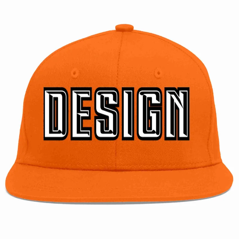 Baseball Cap For Youth League Merchandise-Custom Orange White-Black Flat Eaves Sport Baseball Cap Design for Men/Women/Youth