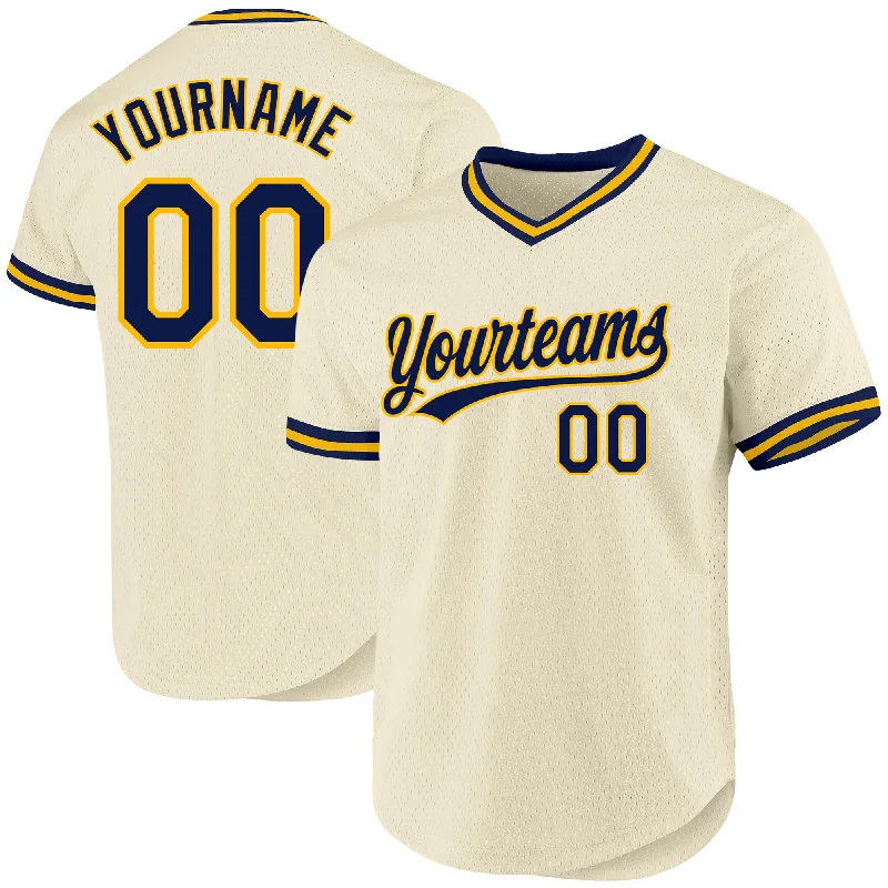 Baseball Jersey For Promotional Team Sales-Custom Cream Navy-Gold Authentic Throwback Baseball Jersey