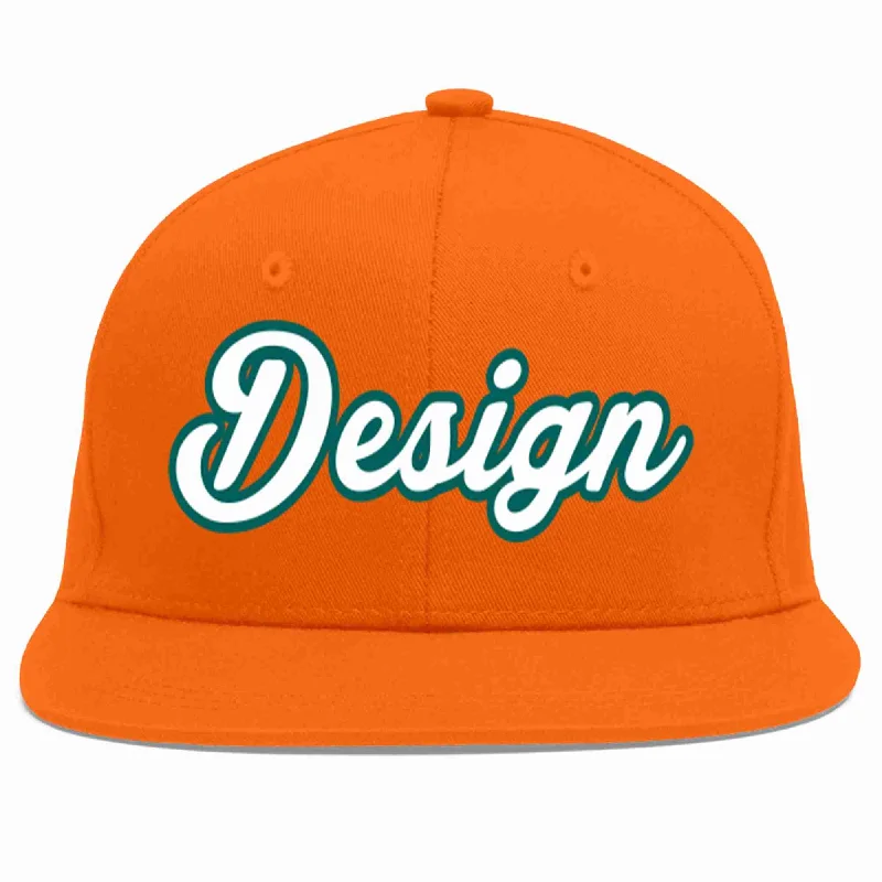 Baseball Cap For Sports Fundraisers-Custom Orange White-Aqua Flat Eaves Sport Baseball Cap Design for Men/Women/Youth