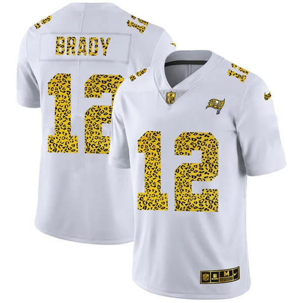 Football Jersey For College Sports Merchandise-Men's Tampa Bay Buccaneers #12 Tom Brady 2020 White Leopard Print Fashion Limited Football Stitched Jersey