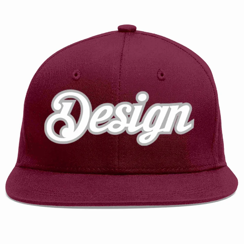 Baseball Cap With Custom Patch And Design-Custom Crimson White-Gray Flat Eaves Sport Baseball Cap Design for Men/Women/Youth