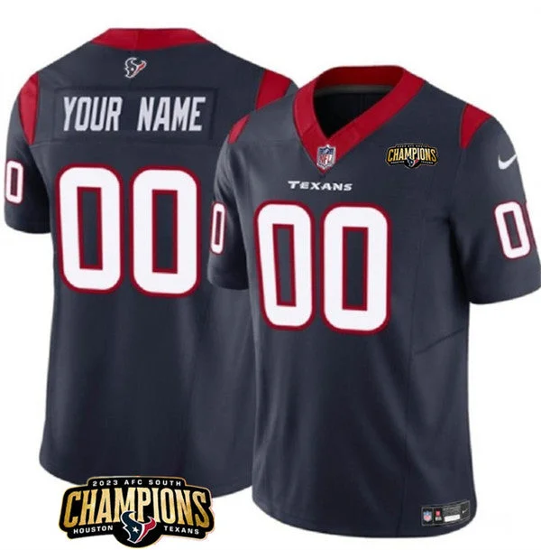 Football Jersey For Team Gifts-Men's Houston Texans Active Player Custom Navy 2023 F.U.S.E. AFC South Champions Patch Vapor Limited Football Stitched Jersey