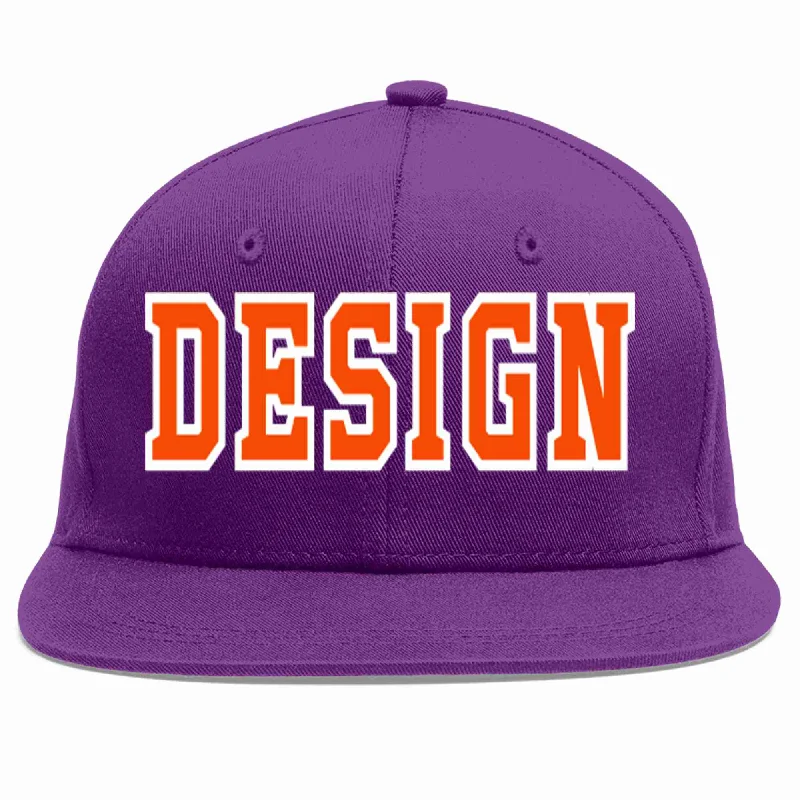 Baseball Cap With Custom Team Name-Custom Purple Orange-White Flat Eaves Sport Baseball Cap Design for Men/Women/Youth