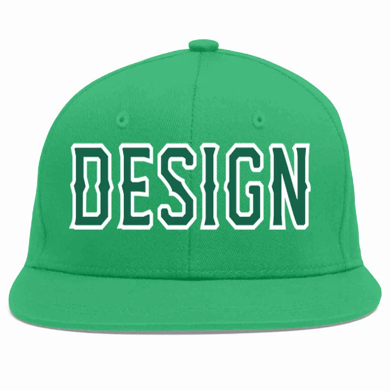 Baseball Cap With Personalized Player Numbers-Custom Teal Kelly Green-White Flat Eaves Sport Baseball Cap