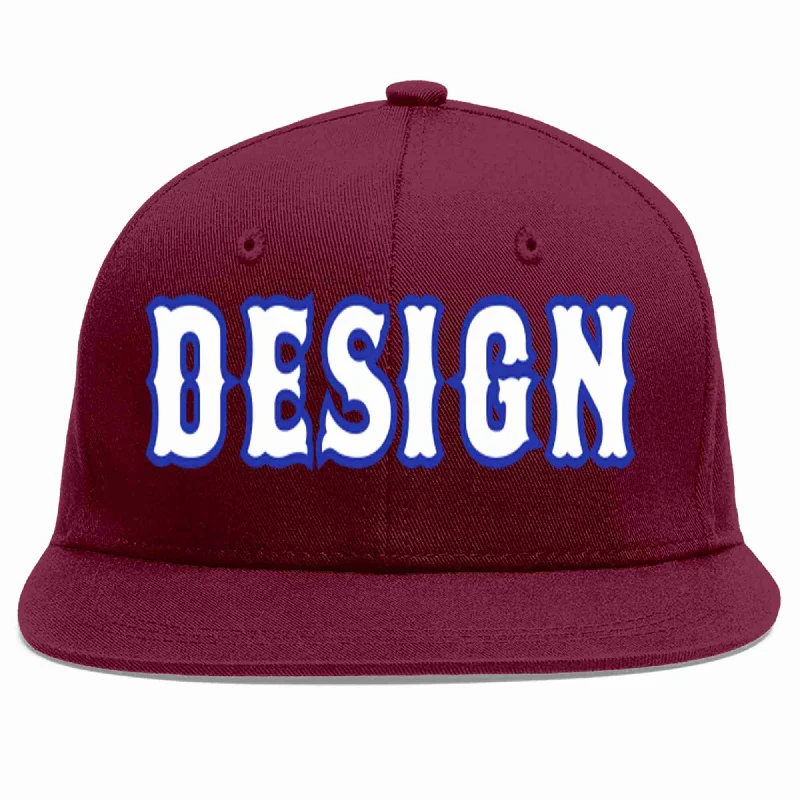 Baseball Cap For Custom Sports Apparel-Custom Crimson White-Royal Flat Eaves Sport Baseball Cap Design for Men/Women/Youth