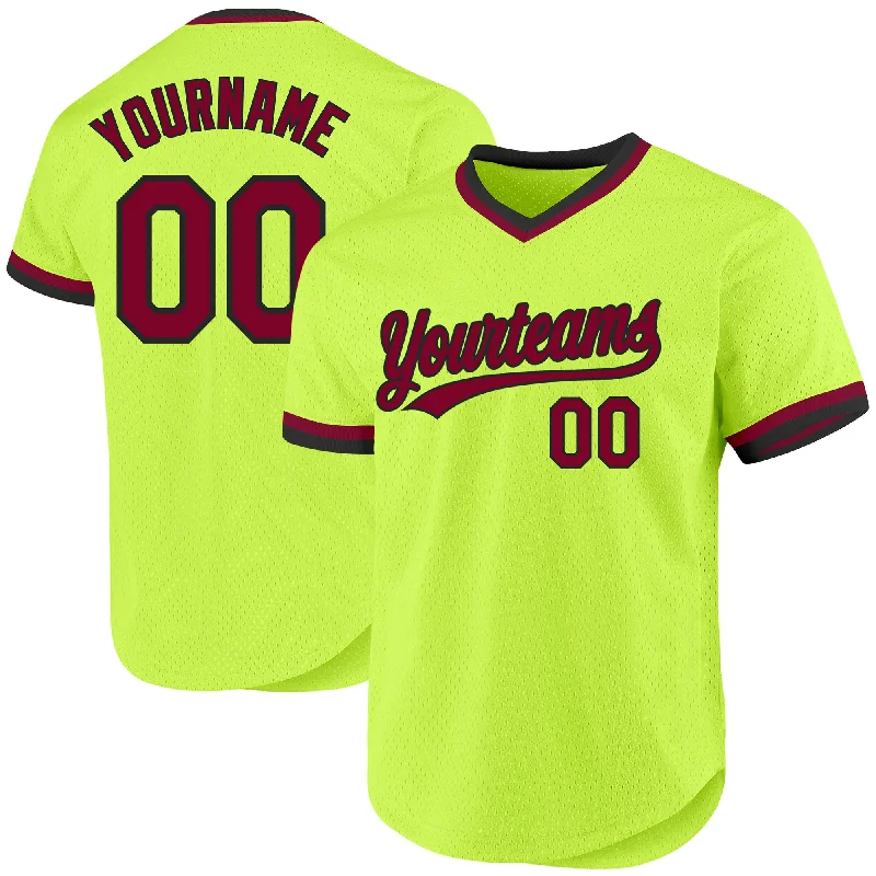 Baseball Jersey For Fan Gear Fundraising-Custom Neon Green Maroon-Black Authentic Throwback Baseball Jersey