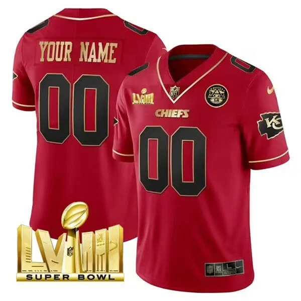 Football Jersey For Special Occasion Custom Orders-Men's Kansas City Chiefs Active Player Custom Red With Gold Super Bowl LVIII Patch Vapor Untouchable Limited Football Stitched Jersey