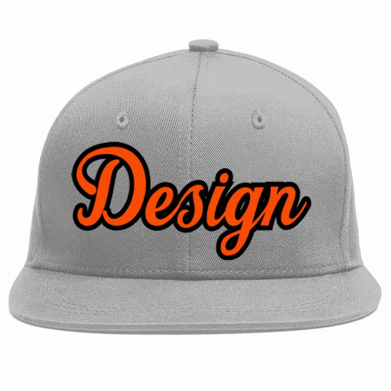 Baseball Cap For Team Supporters Merchandise-Custom Gray Orange-Black Flat Eaves Sport Baseball Cap Design for Men/Women/Youth