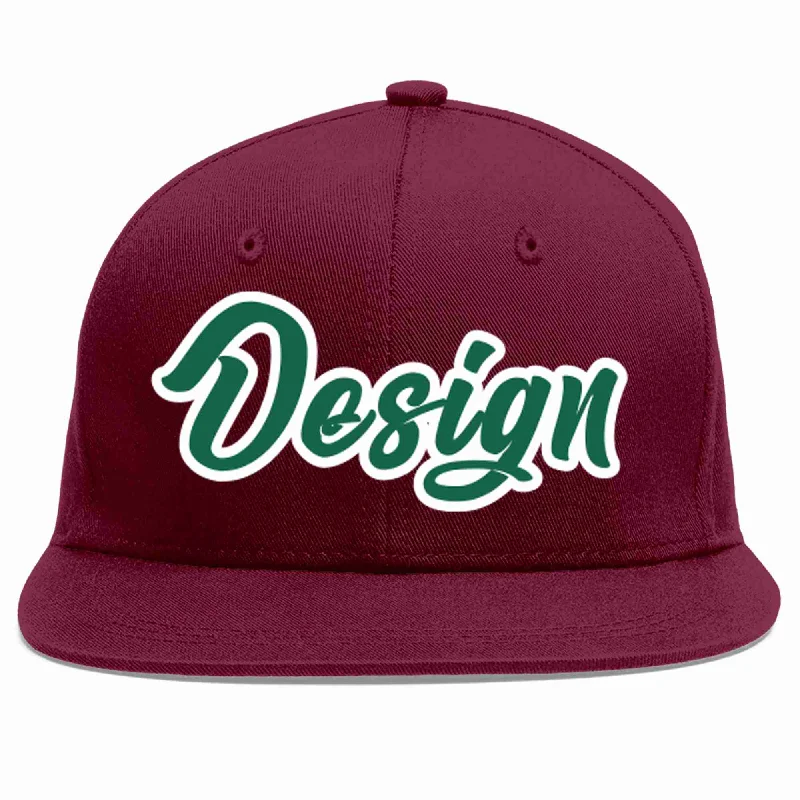 Baseball Cap For Custom Personalized Gear-Custom Crimson Kelly Green-White Flat Eaves Sport Baseball Cap Design for Men/Women/Youth