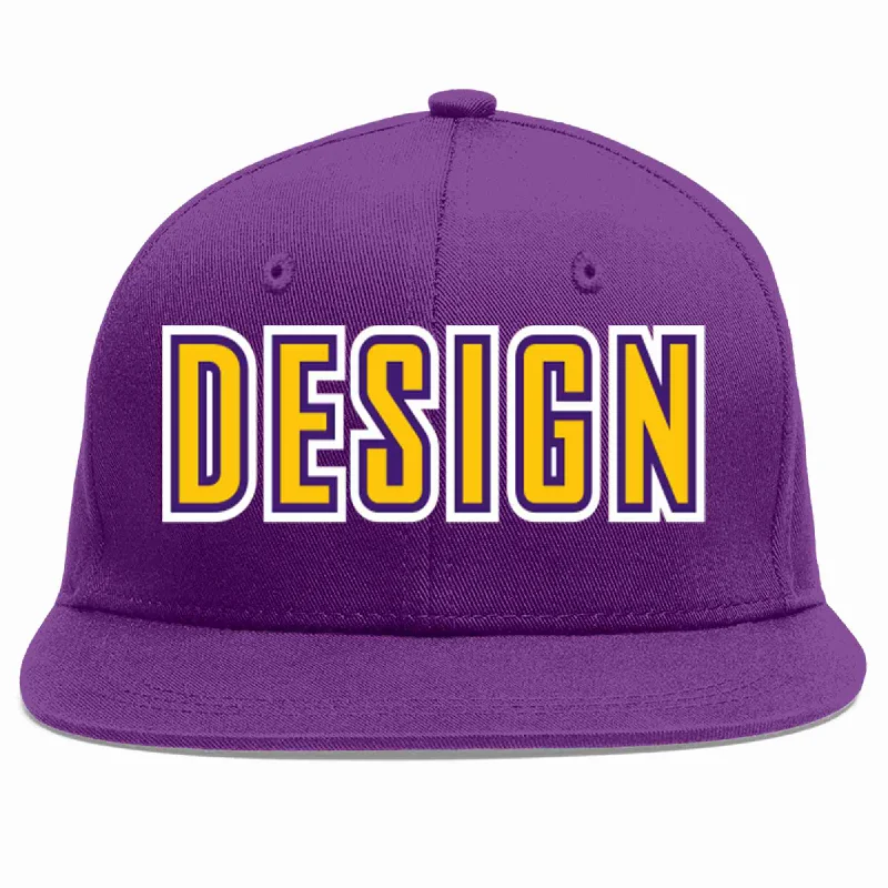 Baseball Cap For Team Supporters Merchandise-Custom Purple Gold-purple Flat Eaves Sport Baseball Cap Design for Men/Women/Youth