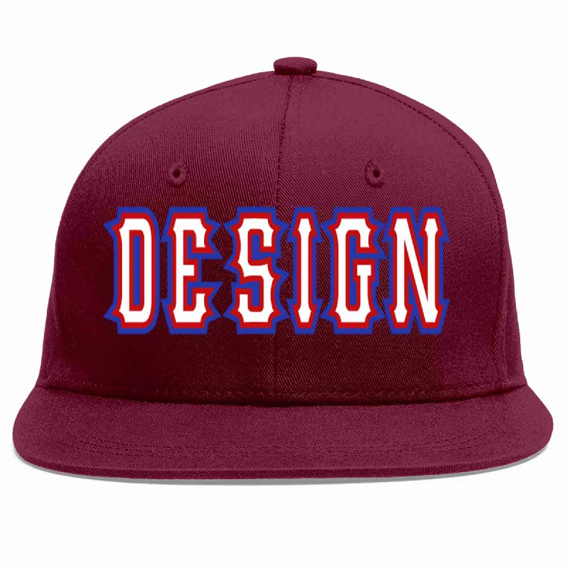 Baseball Cap For Custom Design And Embroidery-Custom Crimson White-Red Flat Eaves Sport Baseball Cap Design for Men/Women/Youth