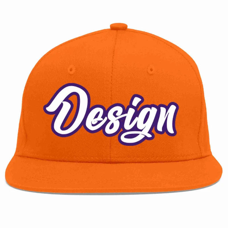 Baseball Cap For Exclusive Fan Gear-Custom Orange White-purple Flat Eaves Sport Baseball Cap Design for Men/Women/Youth