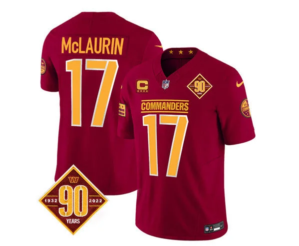 Football Jersey For Fan Merchandise-Men's Washington Commanders #17 Terry McLaurin Burgundy 2023 F.U.S.E. With 4-Star C Patch 90th Anniversary Vapor Limited Football Stitched Jersey