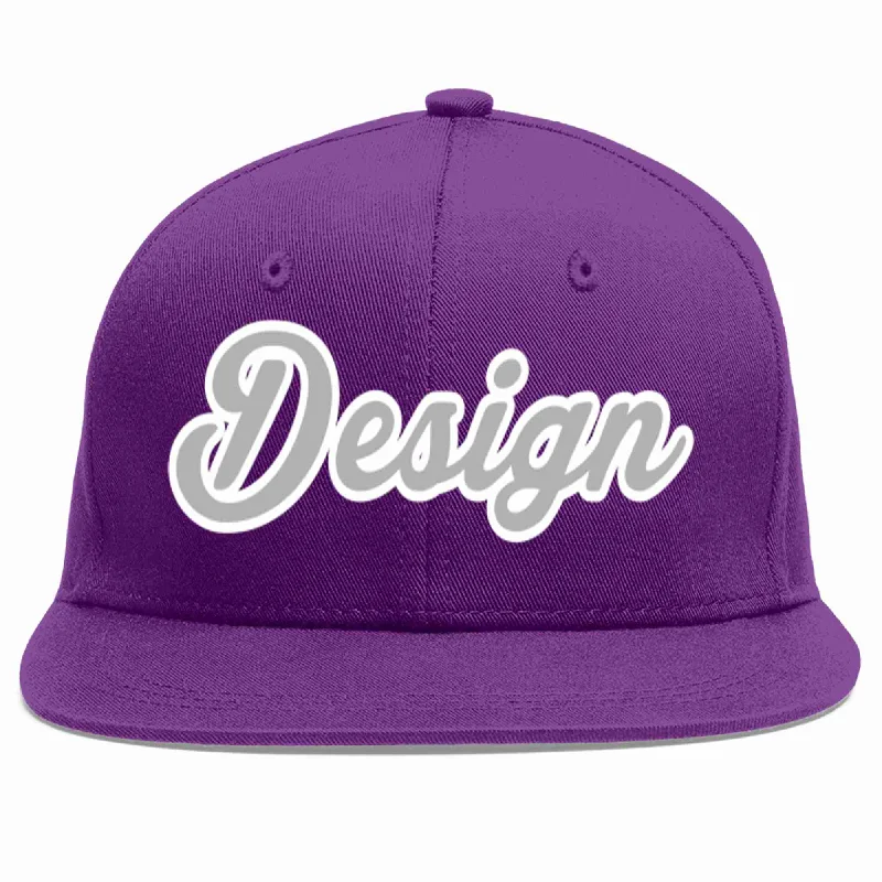 Baseball Cap For Baseball And Softball Seasons-Custom Purple Gray-White Flat Eaves Sport Baseball Cap Design for Men/Women/Youth